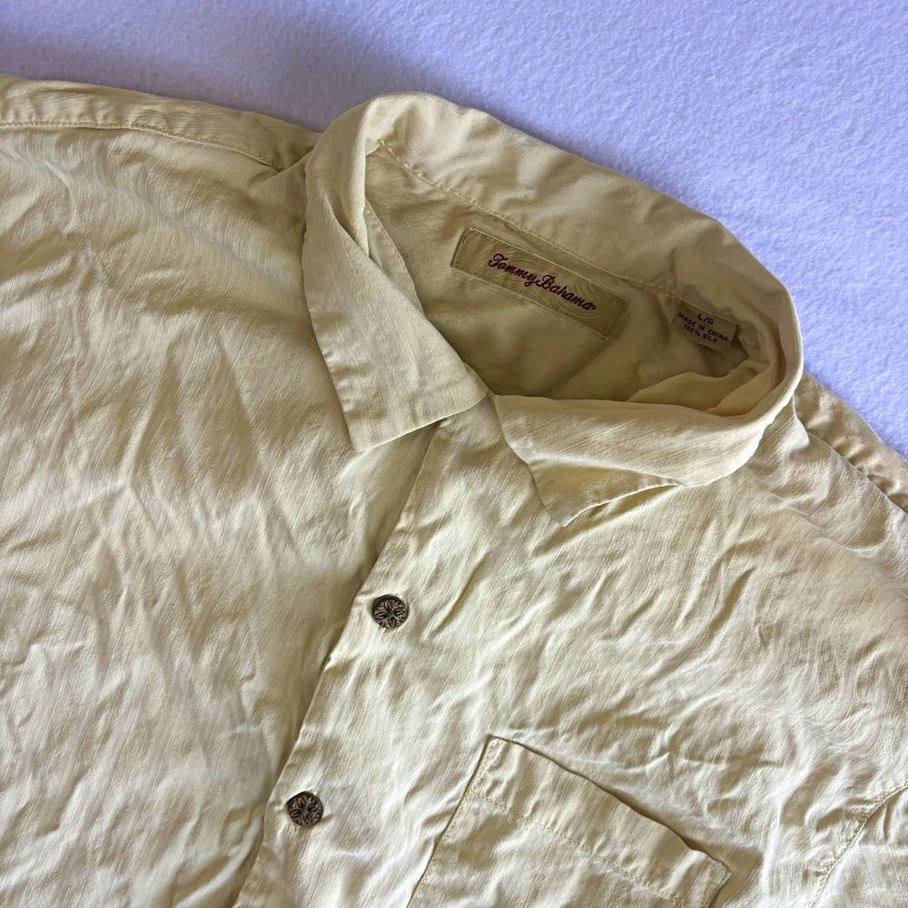 Tommy Bahama 100% Silk Solid Beige Casual Button-Up Camp Shirt Men's Large